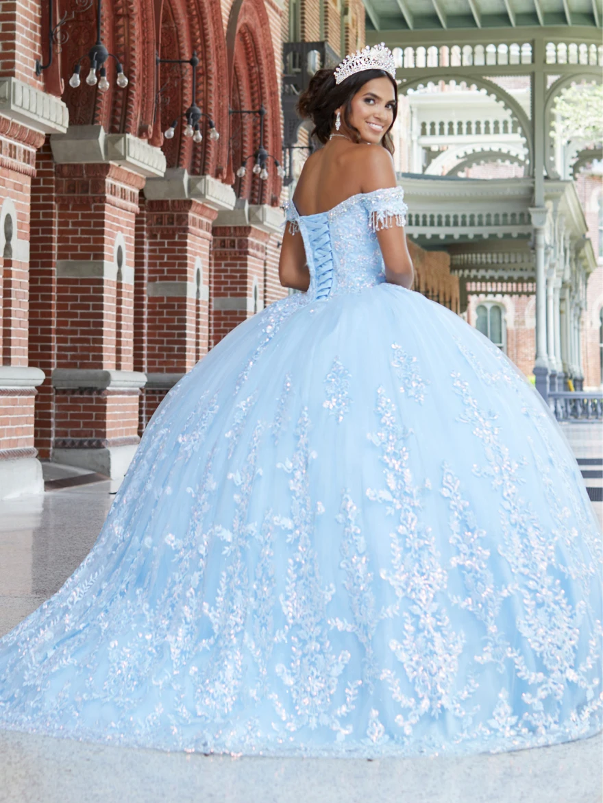 Gaun bola lorensia gaun Quinceanera gaun elegan renda applique Sweetheart dengan kereta ukuran besar manis 16 Vestido De 15 Anos YQD162