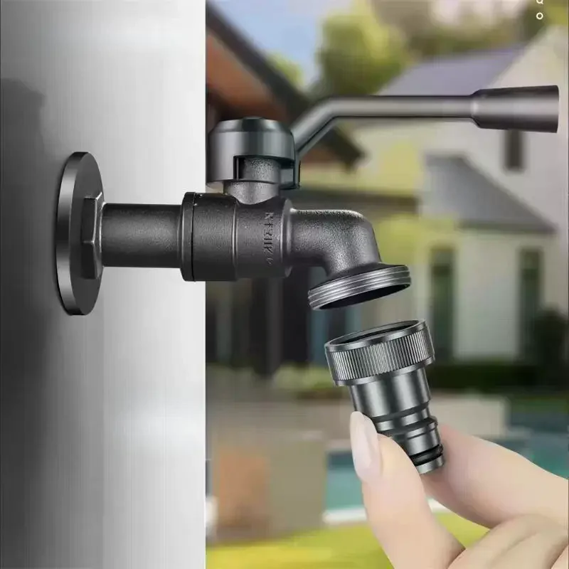 Outdoor Dual Outlet Garden Water Faucet 2 Way Zinc Alloy Freeze Proof Tap for Frost Protected Lawn Watering