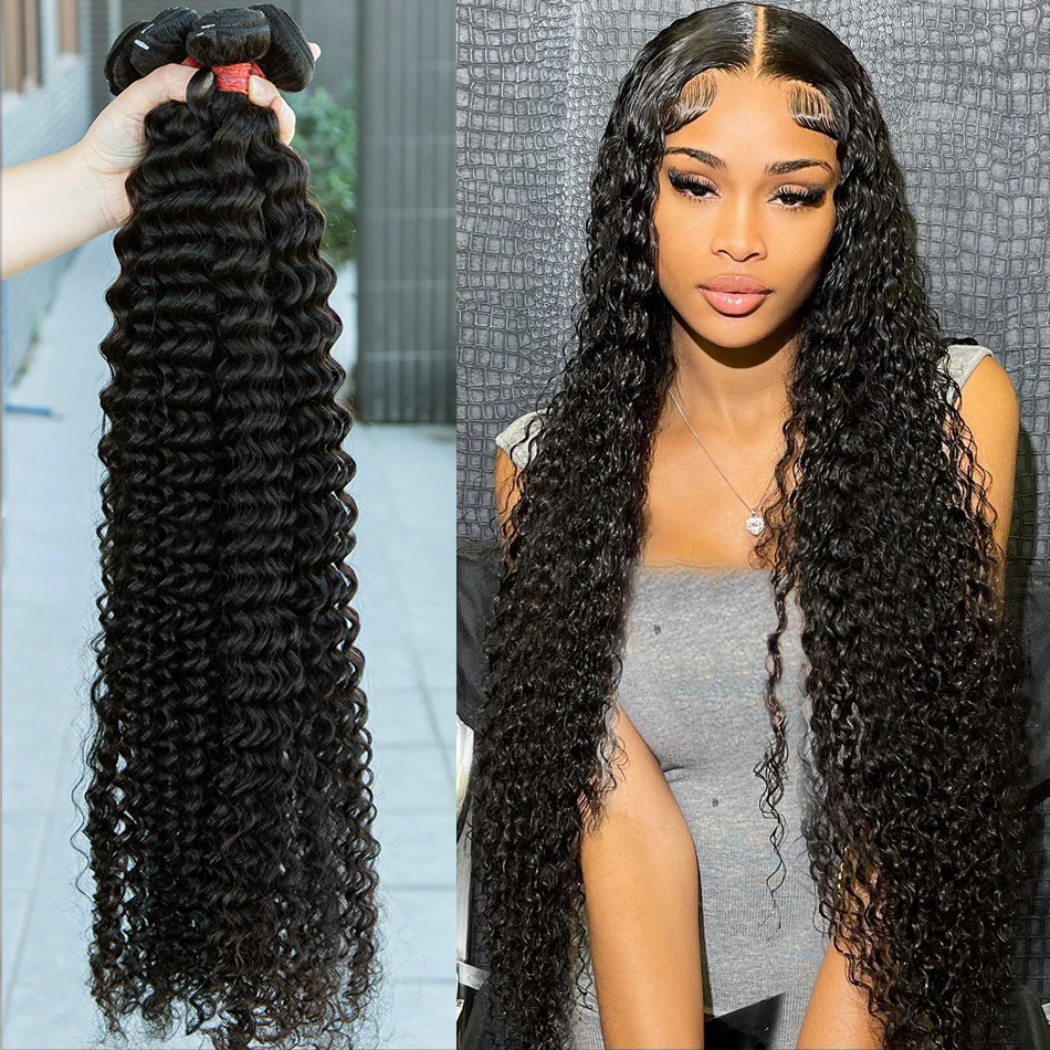 Curly 30 Inch Deep Wave Brazilian Boho 100% Human Hair Weave Bundles Loose Wave Raw Wholesale Bulk For Tissage Braiding Hair