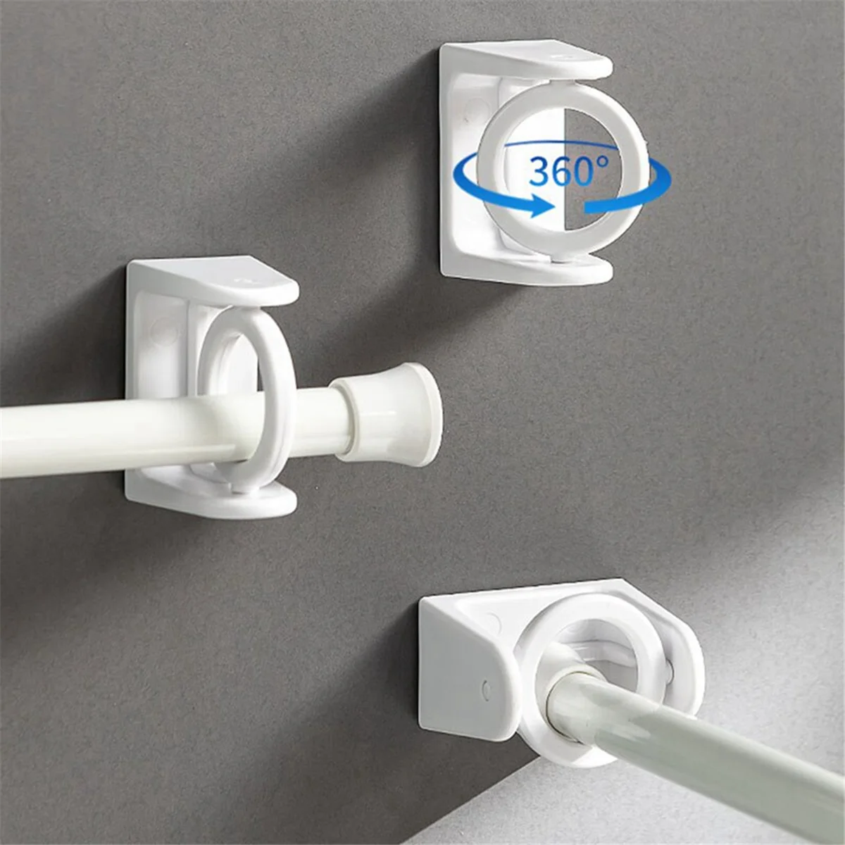 360° Rotatable Retractable Pole Fixator for Non-Drilling Strong Adhesive Hooks Towel Rod Shower Curtain Rod Bracket