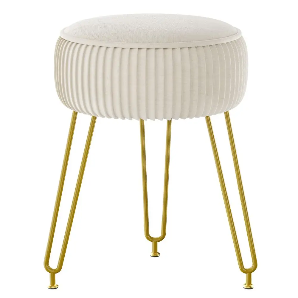 

Velvet Round Footrest Stool Ottoman, Makeup Vanity Stool Side Table, Velvet Dressing Table Seat, Pouf Couch Stool, Golden Steel