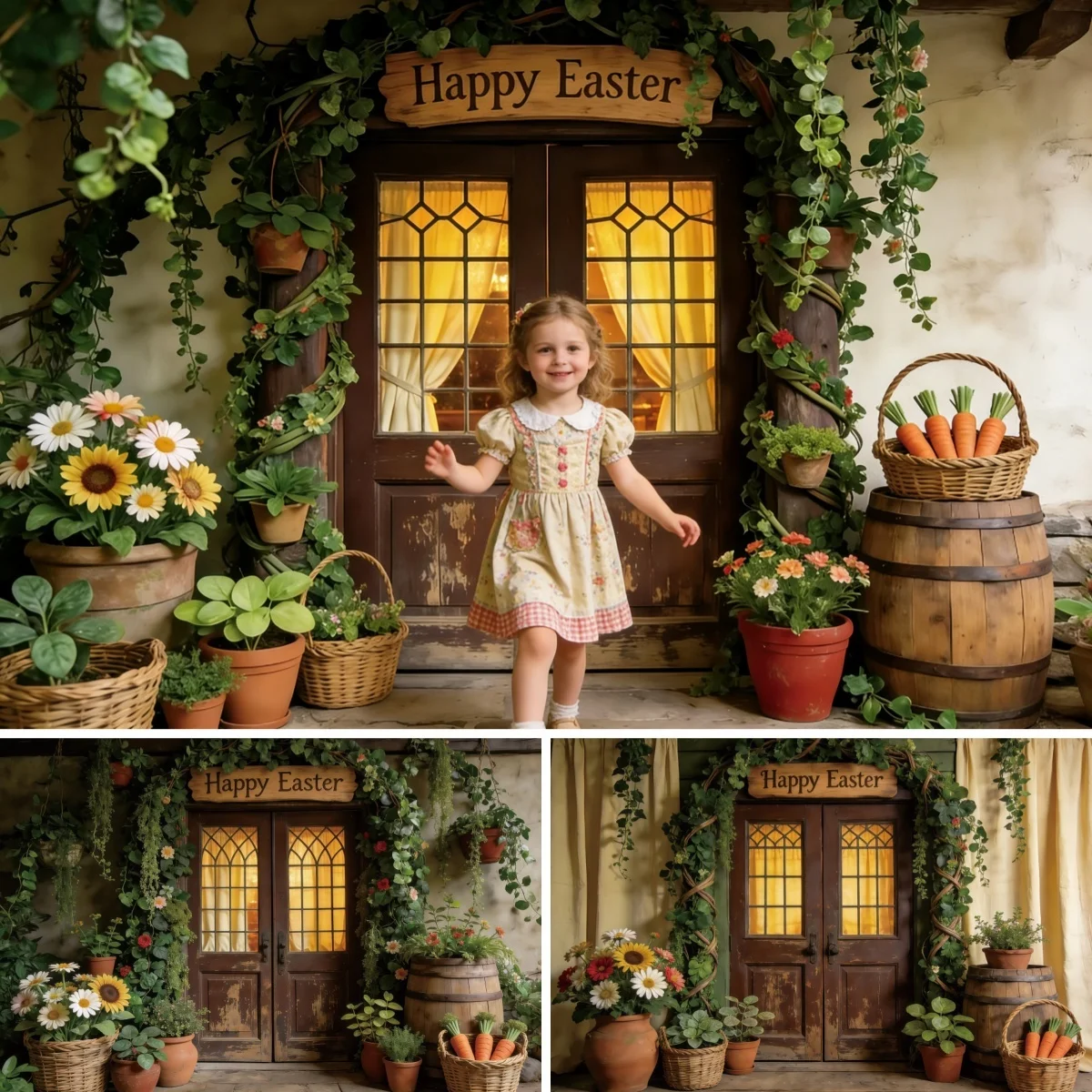 Easter Background Vintage Cottage Floral Vine Garden Photo Backdrop Spring Holiday Party Decoration Kid Photography Studio Props