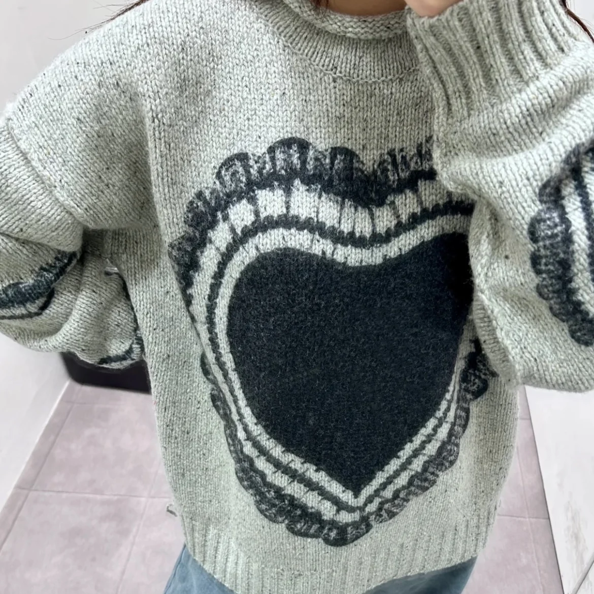 New vintage letter love print sweater Lazy loose sweater coat men and women\'s same top