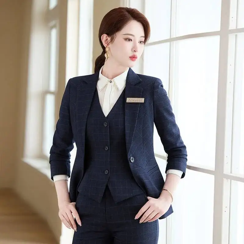 Tessuto di alta qualità Autunno Inverno Stili OL formali Abiti da lavoro da donna con pantaloni e giacche Cappotto Set di pantaloni professionali