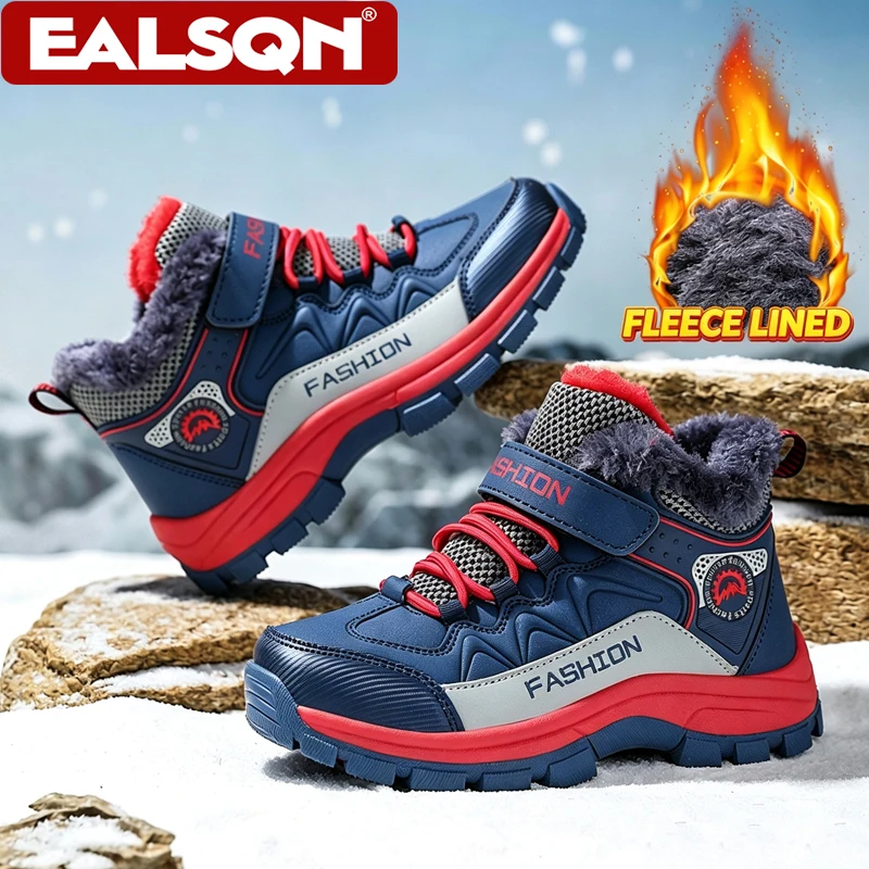 Fashion Kids Snow Ankle Boots Winter Casual Shoes for Children Boys Waterproof Warm Lined Non-Slip Outdoor Hiking Footwear