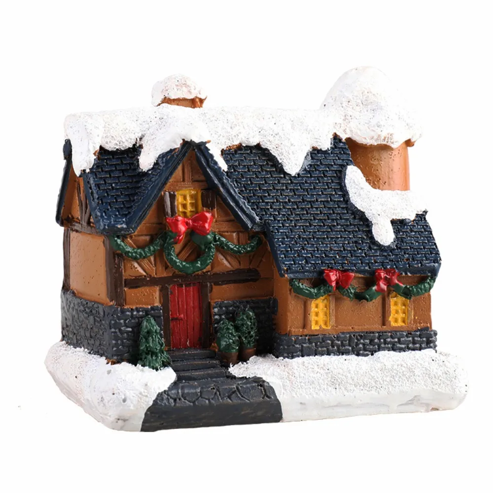 Cute Christmas Glowing Small House Resin Luminous LED Light Snow House Elegant Warm Light Mini House Miniature Party Favors