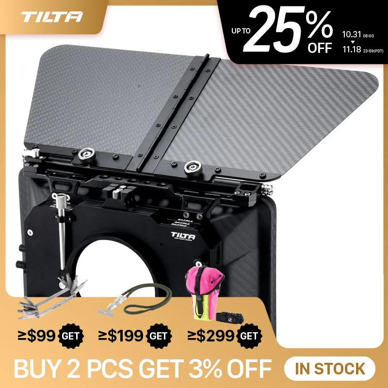 TILTA MB-T12 4×5.65 Carbon Fiber Matte Box (Clamp-on) with Single Backing for 15mm rod support rig for 5D4 RED ARRI SONY DSLR