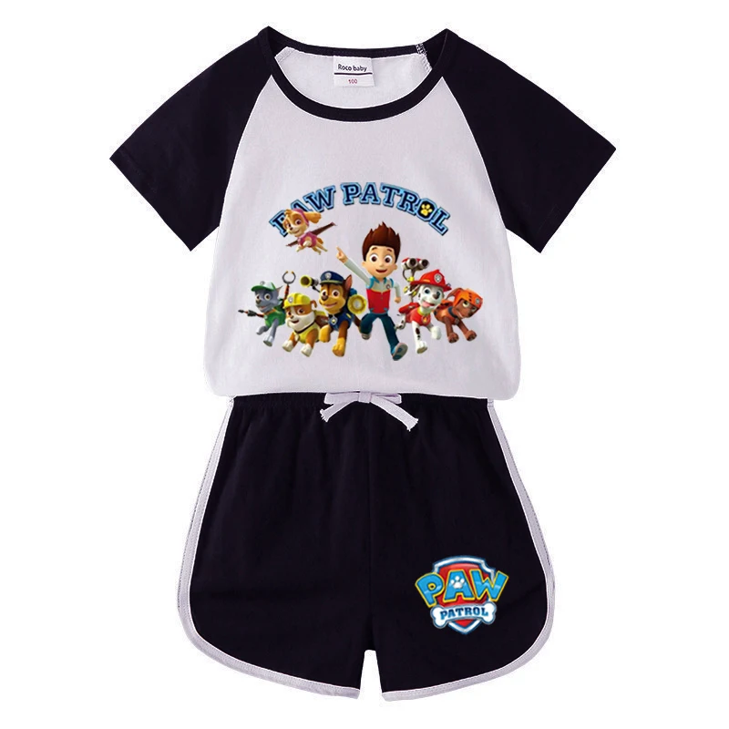 Conjunto de ropa de verano para niños, camiseta de manga corta de dibujos animados de la patrulla canina, pantalones cortos, 2 piezas, 2024