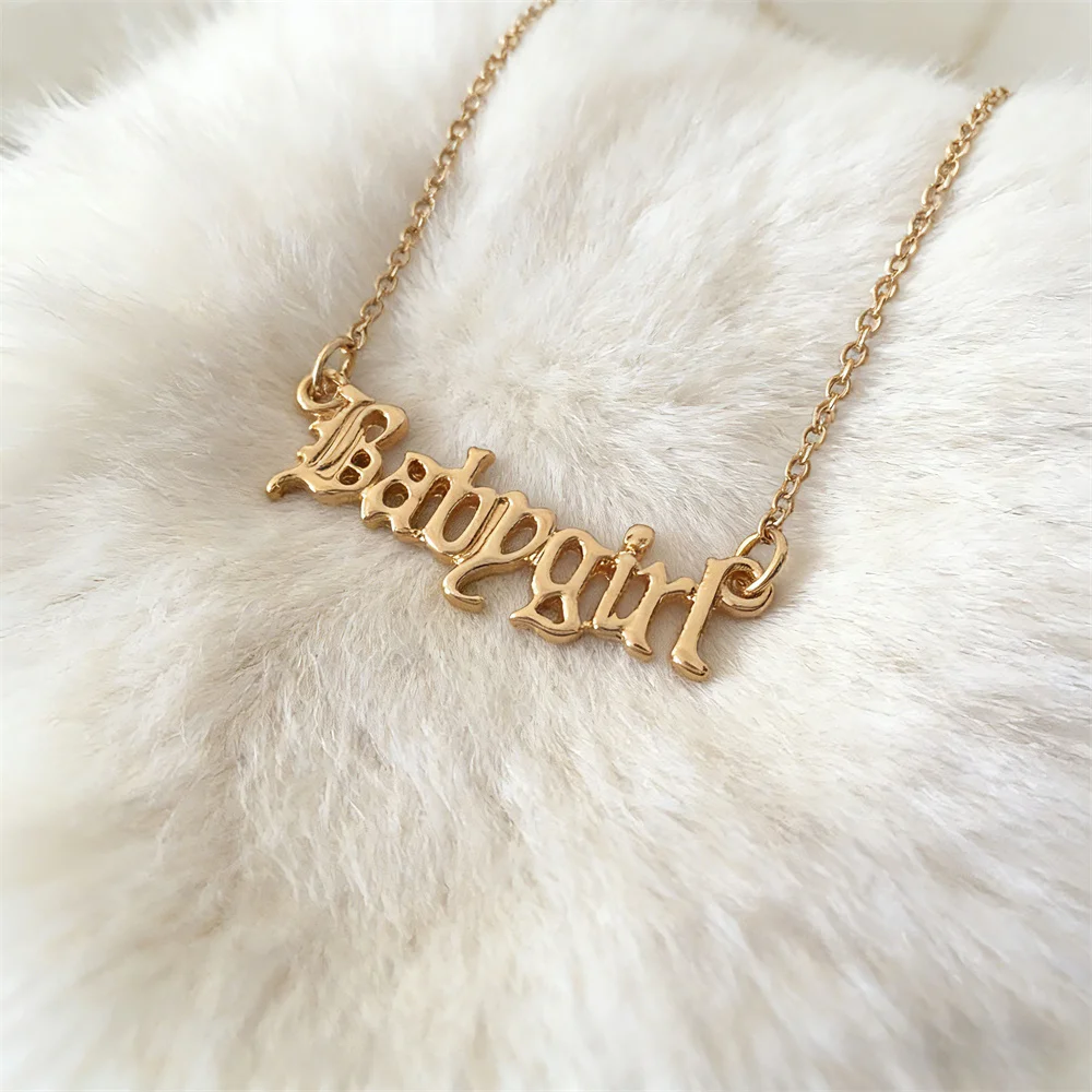 New Fashion Jewelry Gold Color Small Cute Pendant Necklace \'Baby\' \'Babygirl\' \'Amor\' \'Angel\' Pendant Necklace For Women Girl Gift