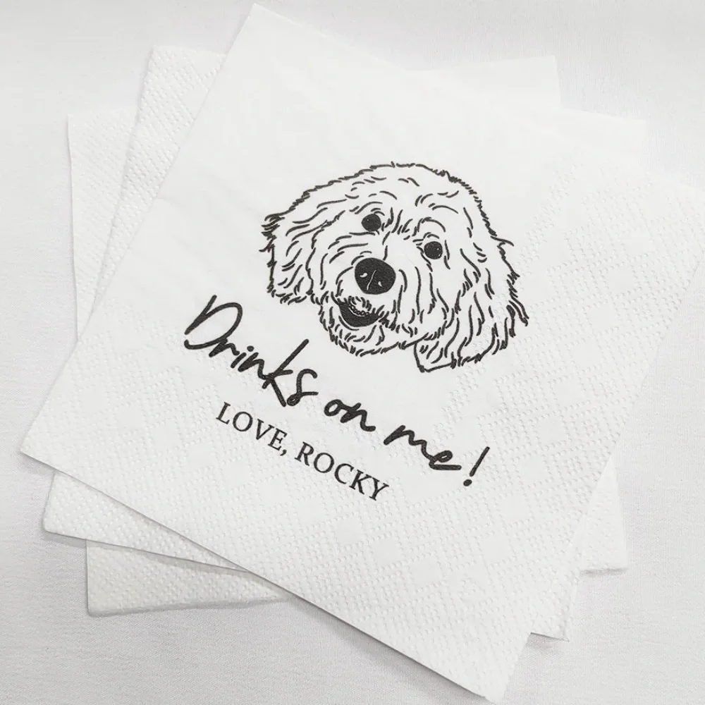 50pcs Custom Illustrated Dog Wedding Napkins,Pet Cocktail Napkins,Pet Wedding Napkins,Dog Cocktail Napkins,Cat Cocktail Napkins