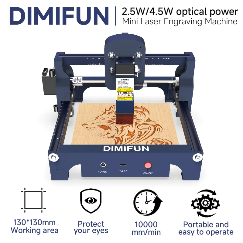 

Мини-лазерный гравировальный станок с ЧПУ, портативный DIY DIMIFUN 2,5 Вт/4,5 Вт, гравировка по дереву, акрилу, нержавеющей стали
