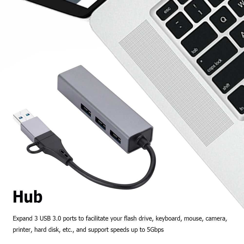 USB C HUB 10/100/1000Mbps 3 Ports Ethernet Adapter Network Card USB Type-C To RJ45 Internet Cable For Laptop Computer Accessory