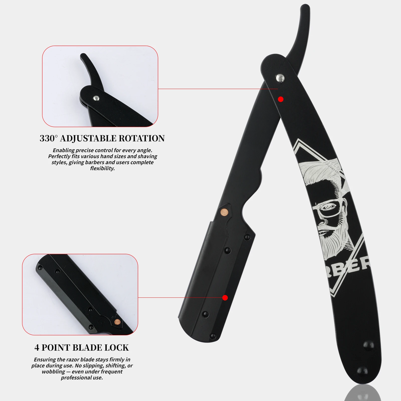 Rasoio da barbiere professionale Rasoio manuale Rasoi a bordo dritto Rasoio da barba pieghevole in acciaio inossidabile per uomo Strumenti da salone