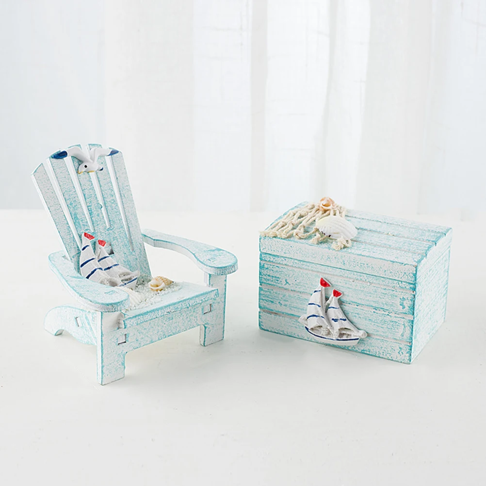 

Beach Chair Decoration Piece Home Ornaments Mini Bedside Table House for Pine Wood