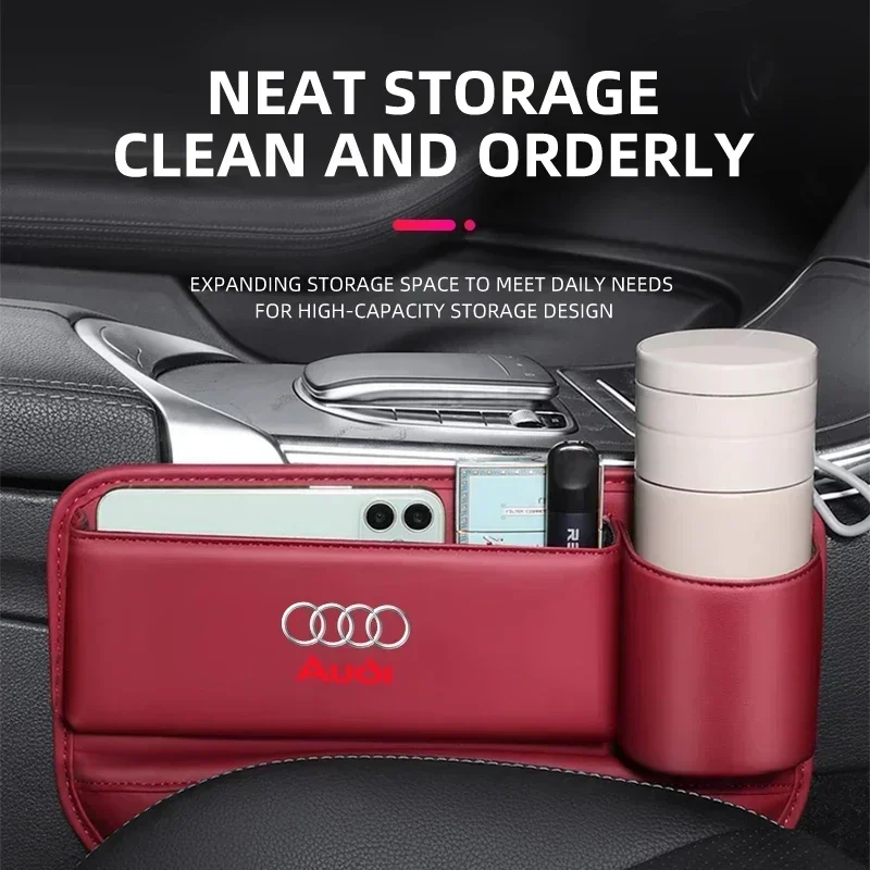 Car Seat Gap Water Cup Holder Leather Crevice Side Storage Box for Audi SLine A3 A4 B8 8P 8V B6 A5 A6 C7 Q5 B9 B7 C6 A1 Q7 Q3