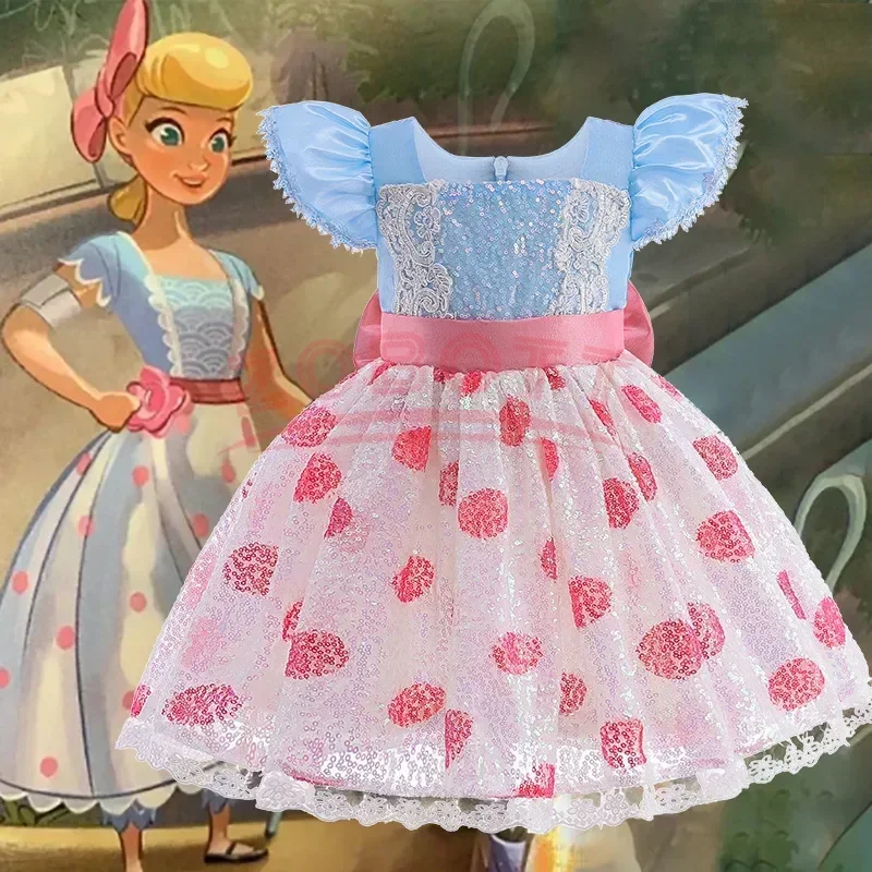 

Nouveau Toy Storypour filles Costume enfants Cosplay Bo Peep rose vêtements été mouche manches paillettes robes fantaisie
