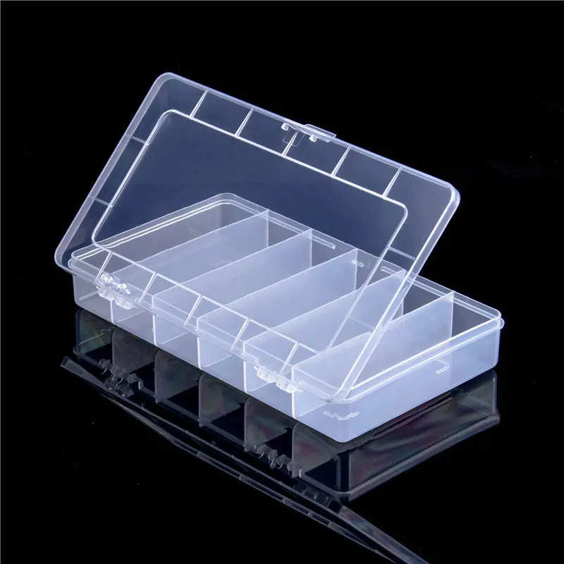 Caja de almacenamiento Rectangular de 6 rejillas, caja transparente de plástico PP, clasificación de señuelos, equipo de pesca, arreglo de