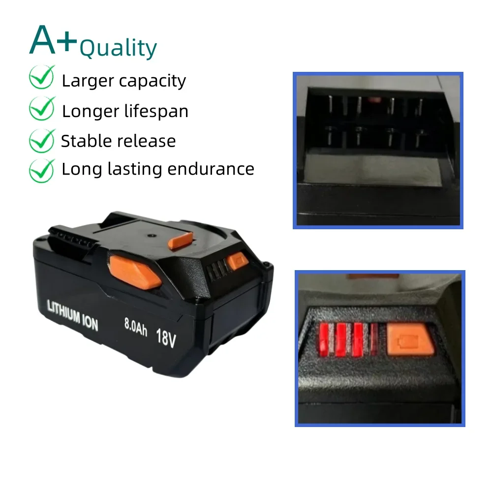 18V 8000mAh For AEG Ritchie RIDGID Rechargeable Lithium-ion Battery Suitable for Power Tool Battery Replacement