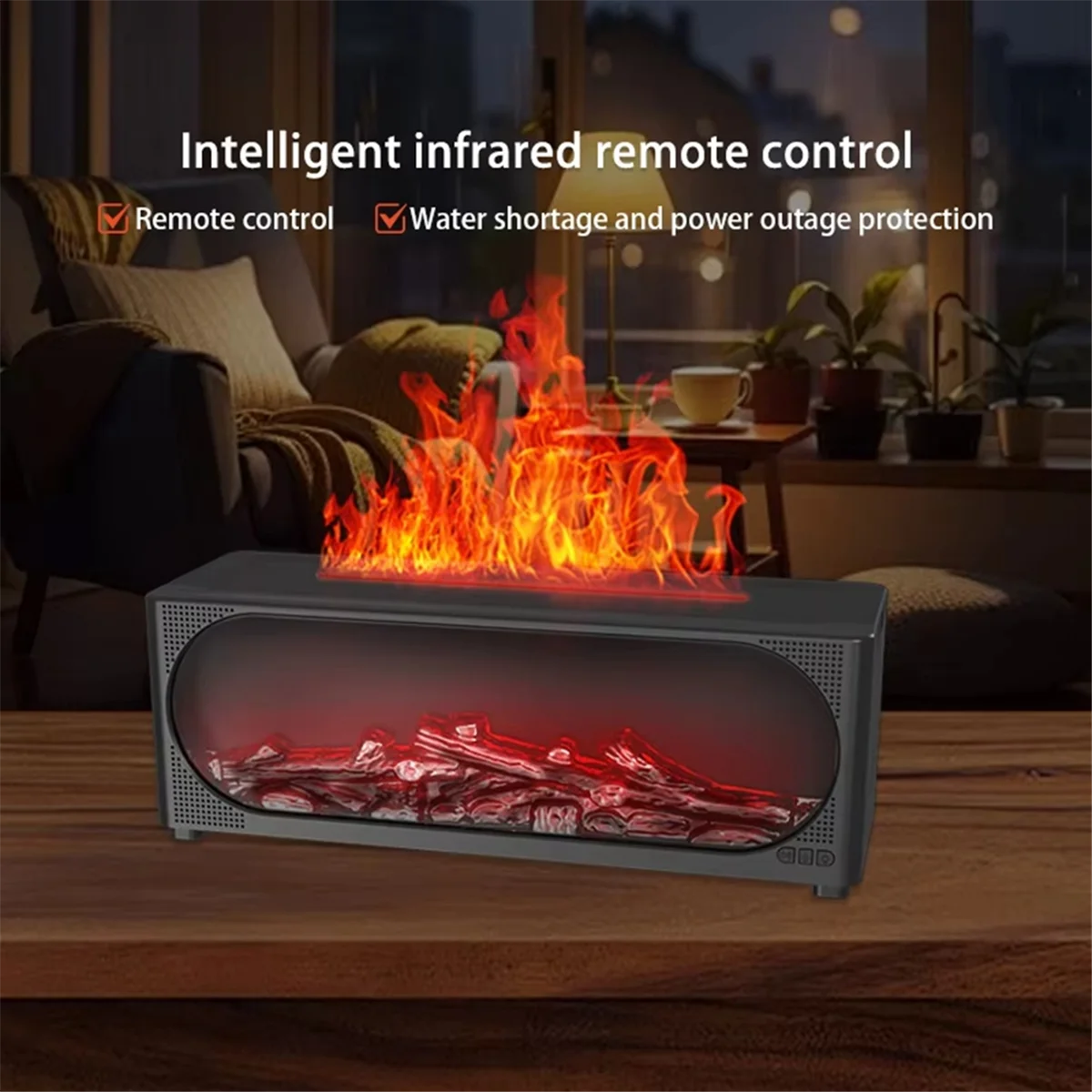 BFYLE Luchtbevochtiger Simulatie Vlam Aromatherapie Luchtbevochtiger, Home Aromatherapie Diffuser met Nachtlampje Essentiële Olie Diffuser