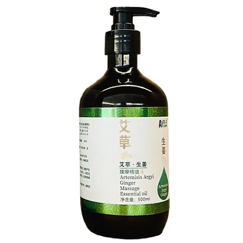 Duża butelka oleju do masażu z piołunem i imbirem, do ciała, twarzy, na meridiany i do Gua Sha, rozgrzewający