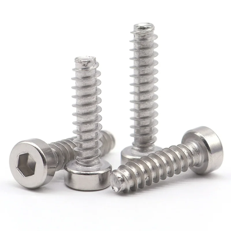 M1.7 M2 M2.3 M2.6 M3 M3.5 M4 M5 M6 HB 304 الفولاذ المقاوم للصدأ رقيقة مستديرة أسطواني رئيس سداسية الذاتي التنصت شقة الذيل المسمار