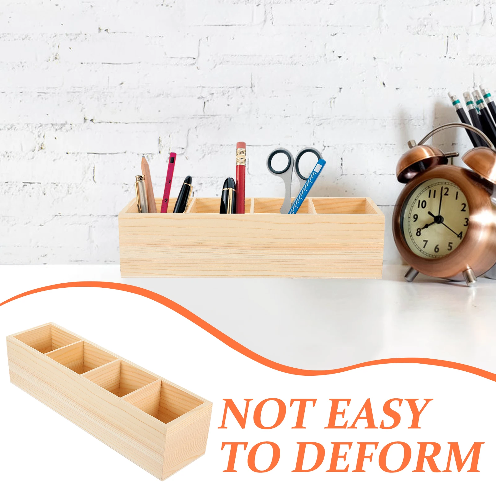

1Pcs Wooden Pen Organizer Desktop Makeup Brush Holder Multi-Compartment Storage Box