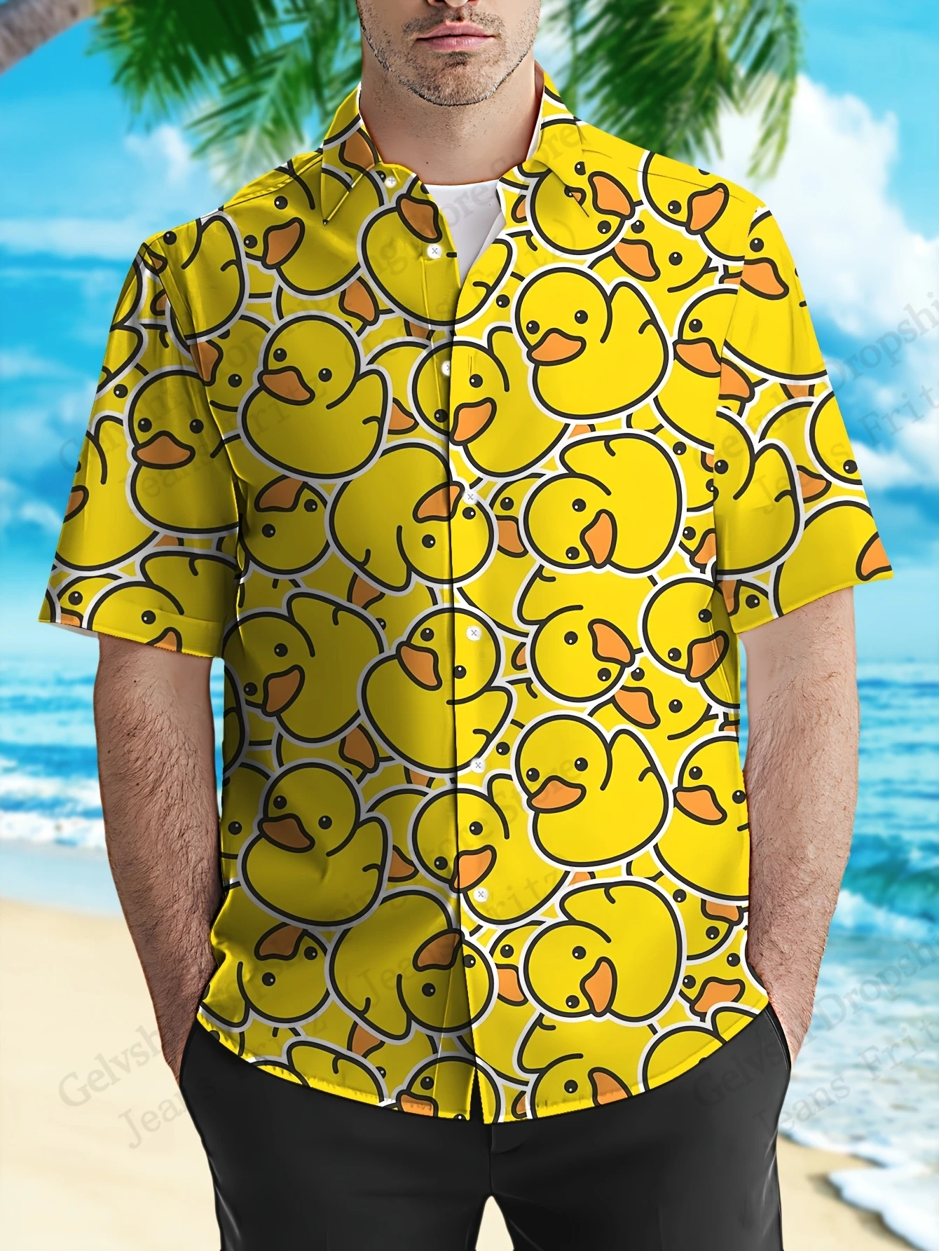 الحيوان بطة قميص هاواي صيفي لطيف بطة ثلاثية الأبعاد طباعة قمصان الرجال النساء موضة قصيرة الأكمام واحدة الصدر بلوزة الشاطئ الشارع camiseta