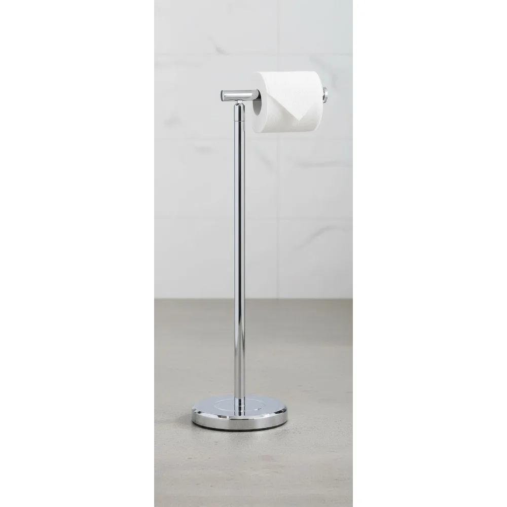 

Freestanding Toilet Paper Holder with Storage, Chrome Finish, Holds 4 Rolls, Weighted Base for Stability