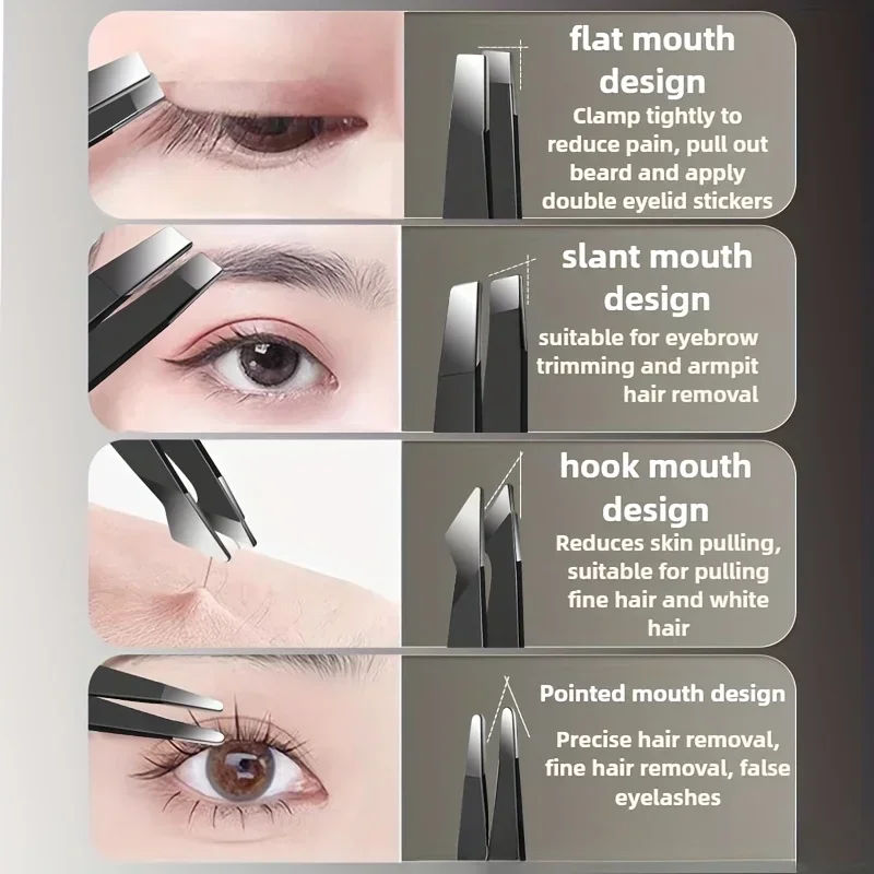 Pince à sourcils en acier inoxydable, bord épais, déplissage précis, poignée antidérapante, beauté essentielle ‌