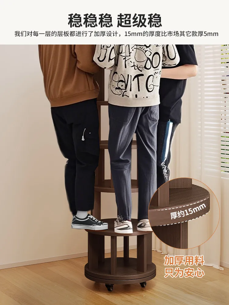 Solid Wood Rotating Bookshelf Integrated Wall Mounted Movable Narrow Corner Floor Standing Bookcase Storage Cabinet