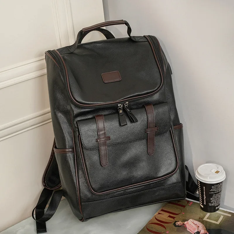 Fashion Vintage Backpack Men Luxury Leather Men\'s Backpacks Usb Interface Travel Backpack Laptop Bags Male Anti-theft Schoolbags