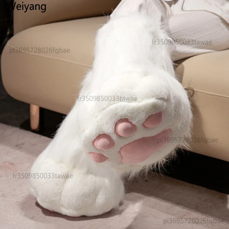 Niedliche Cartoon-Pfoten Flauschige Hausschuhe für Damen Winter Warme Schuhe Weiche Kunstfell-Hausschuhe Mädchen Party Cosplay Schuhe