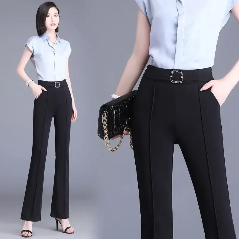 سروال عمل نحيف للنساء بدلة بنطلون خياطة مضيئة مقصوصة من القطن 90s مقاس واحد موضة كورية G بنطلون Xxl 2025 بنطلون نسائي