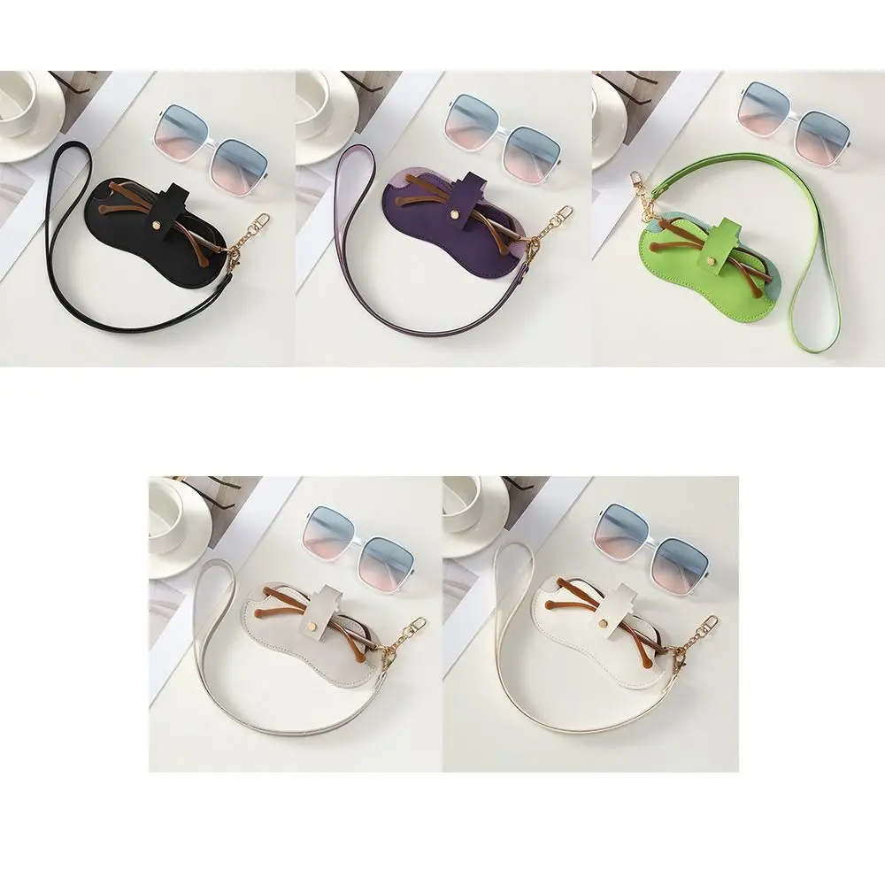 Tas Penyimpanan Kacamata Hitam Kulit PU Warna Solid dengan Tali Penyandang Kacamata Gantung Tempat Kacamata Hitam Portabel Tahan Lama