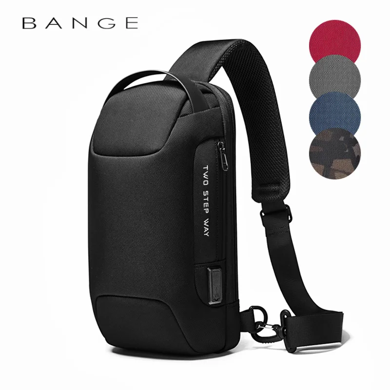 

BANGE Men's Waterproof USB Oxford Crossbody Bag Anti-theft Shoulder Sling Multifunction Travel Messenger Chest Pack For Male