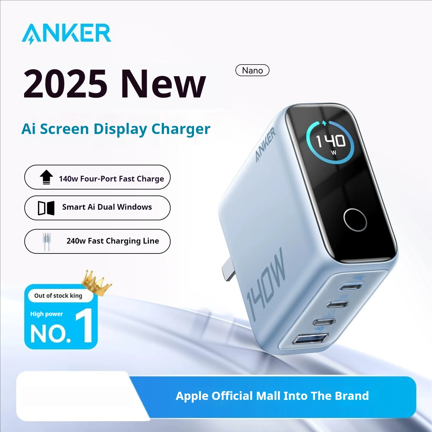 

Anker Zolo 140W Fast Charge USB Type C Charger with LED Display Four Ports for iPhone Xiaomi Smartphone Laptop Phone Accessories
