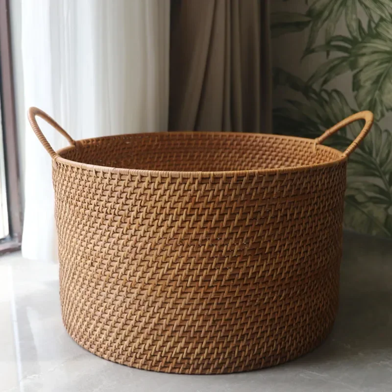 

Nordic Rattan Laundry Hamper Large Capacity Sundry Toy Storage Basket Chic Home Decor Round Storage Holder Organizer