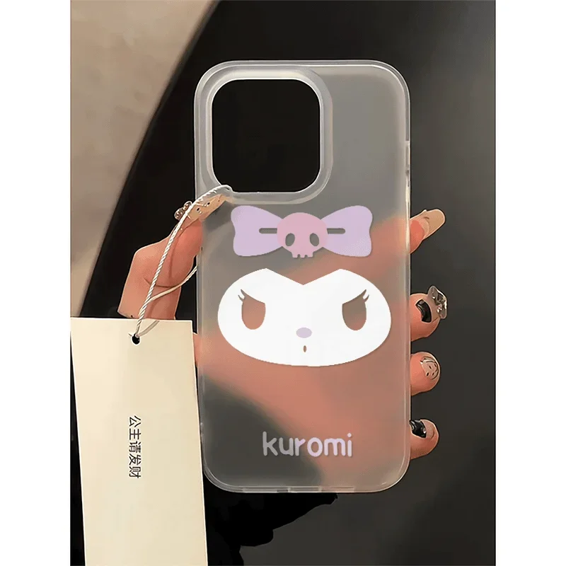 Sanrio Kuromi Suitable for IPhone16 Mobile Phone Case Apple 15pro Cute Cartoon Simple Soft Shell Frosted Transparent Kawaii Gift