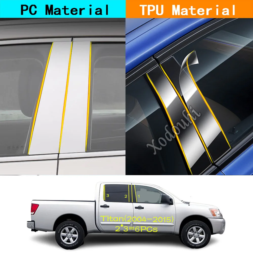 Car TPU/Glossy Mirror Pillar Post Cover Door Trim Window Molding Sticker For Nissan Titan 2004 2005 2006 2007 2008-2015