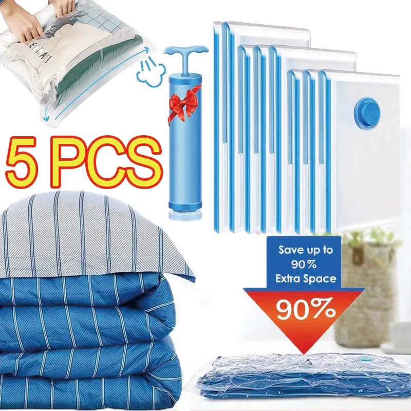 1–5 Stück Vakuum-Kompressions-Aufbewahrungsbeutel, staubdicht, versiegelt, für Kleidung, Decken, platzsparender Organizer für Wohnheime, Schlafzimmer, Reisen