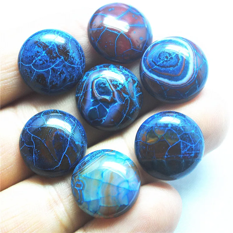 7PCS New Blue Agate Stone Cabochons Round Shape Size 16MM Loose Beads Cabs DIY Jewelry Findings Top Selling