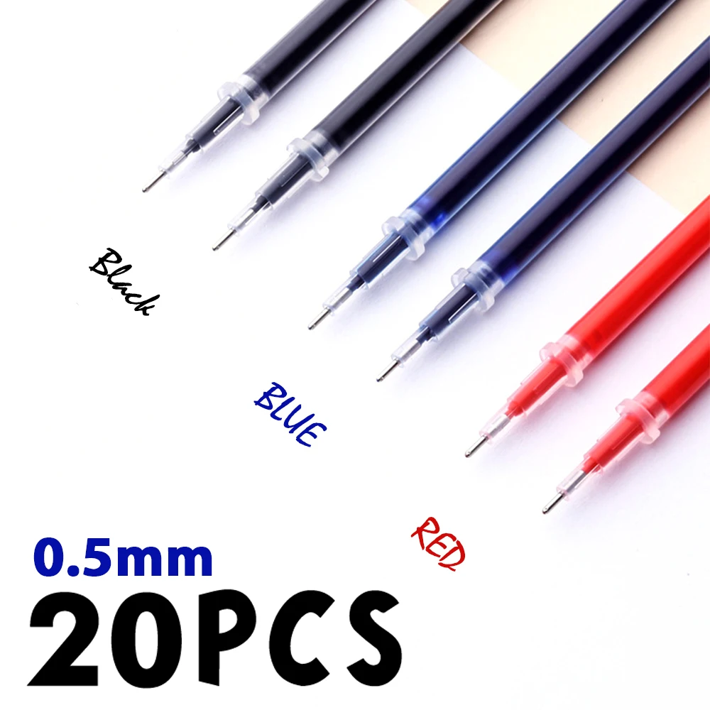 

20pcs Gel Pen Needle Refill Office Signature Rods 0.5mm Red Blue Black Ink Writing Supplies for School And Stationery Needs