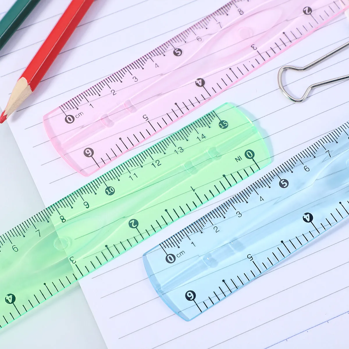 12Pcs PVC Transparent Rulers Plastic Student Stationery 15Cm Accurate Scale Bright Colors School Office Rulers