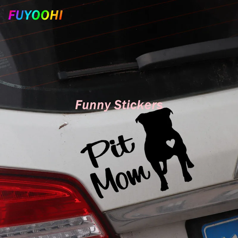 FUYOOHI Lustige Aufkleber Außenzubehör Tier Vinyl Aufkleber Autoaufkleber Pit Mom Pit Bull Pitbull Hund Schwarz/Weiß Aufkleber