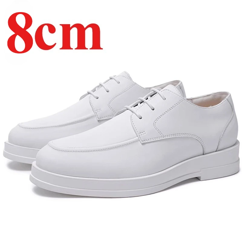 Men's Dress Shoes 8cm Elevator British White Formal Host Business White Casual Height Increasing Shoes Suit Wedding Groom Shoes