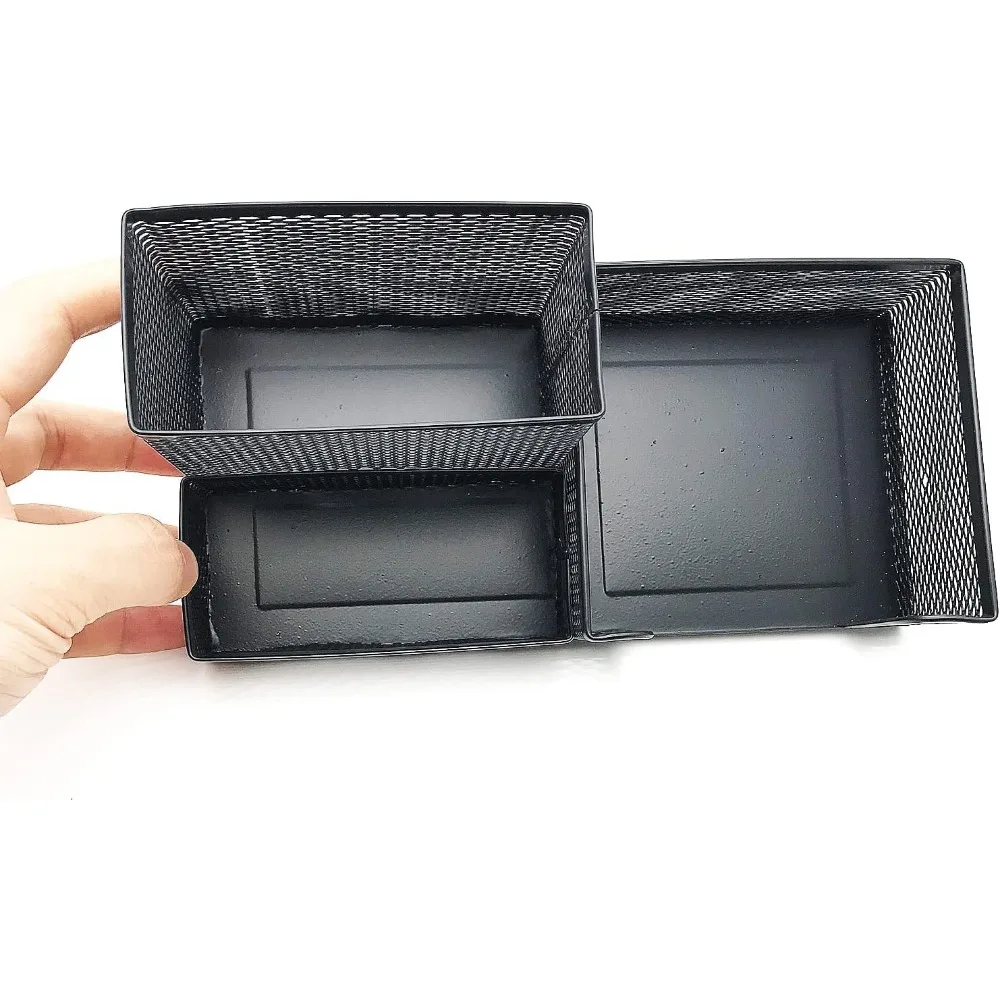 منظم مكتب شبكي، منظم سطح المكتب، علبة مستلزمات مكتبية معدنية مع حامل قلم رصاص وسلال تخزين لملحقات المكتب، 3