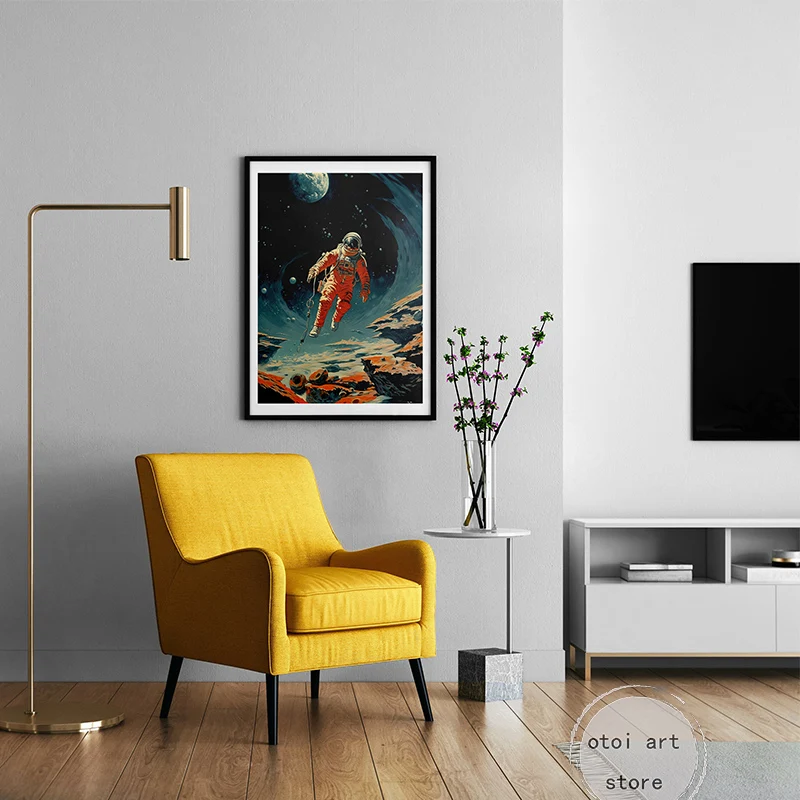 Retro Futurism Surrealism Space Art Astronaut Sci Fi Art Poster Canvas Painting Wall Prints Picture for Living Room Home Decor