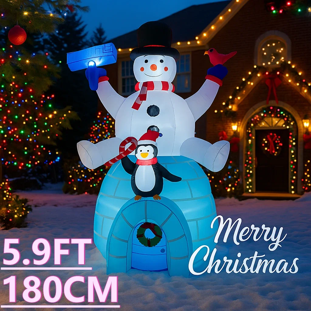 5,9 футов гигантский светодиодный светильник, надувной рождественский снеговик, пингвин Иглу, игрушка, декор для двора, украшение для дома, подарочные принадлежности, праздничные подарки