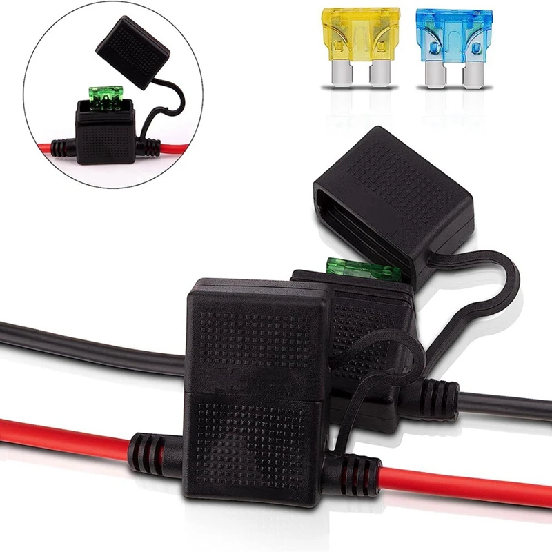 Dual Positive Negative ATC Style Fuse Holder 10AWG Wire With Ring Terminals And 45A Connectors For Automotive