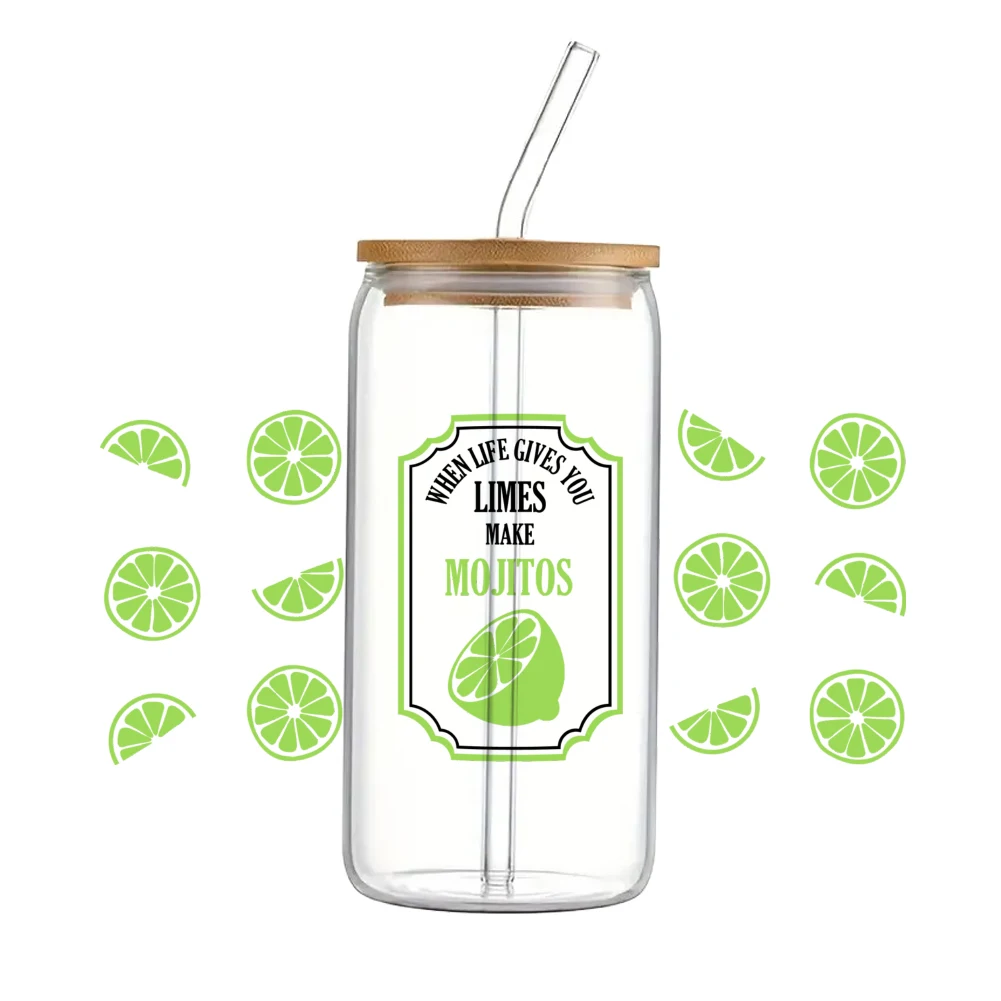 Summer lemon Strawberries 3D UV DTF Wraps Transfer Sticker DIY For 16oz Libbey Glass Cup Waterproof Wrap Transfers Decals  Cup